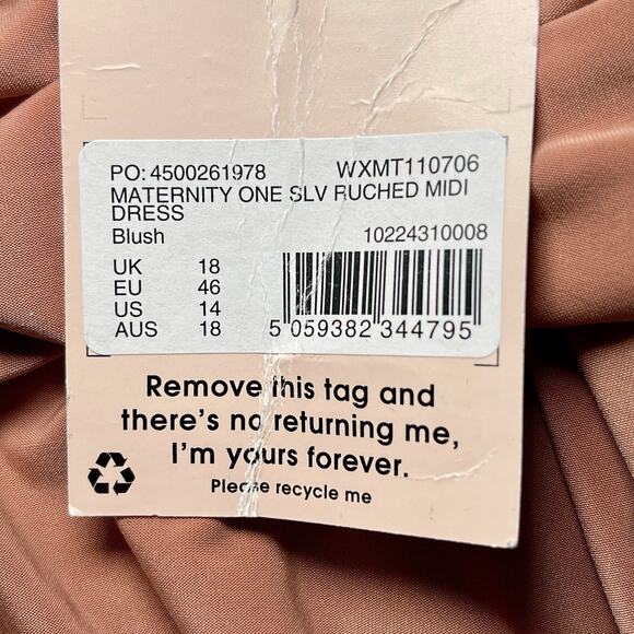 Missguided Maternity Midi Dress Womens Size 14 Pink One Shoulder Ruched Detail - Picture 6 of 8